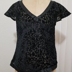 Daisy Fuentes V-Neck Burnout Velvet Cap Sleeve Top Size M